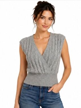 IB Diffusion Silk & Angora Cable Knit Sweater – Gray – XS - check measurements